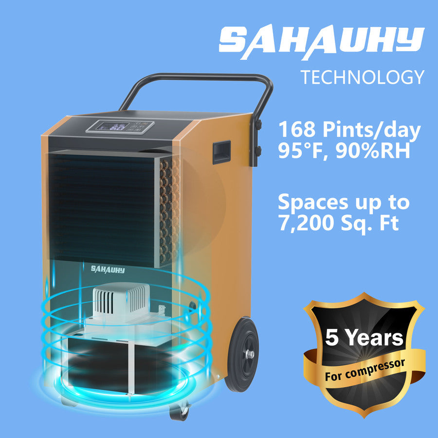 SAHAUHY 168 Pints Commercial Dehumidifier with Pump and Drain Hose for Basements Crawlspace Home and Large Spaces up to 7,200 Sq Ft,5 Years Warranty