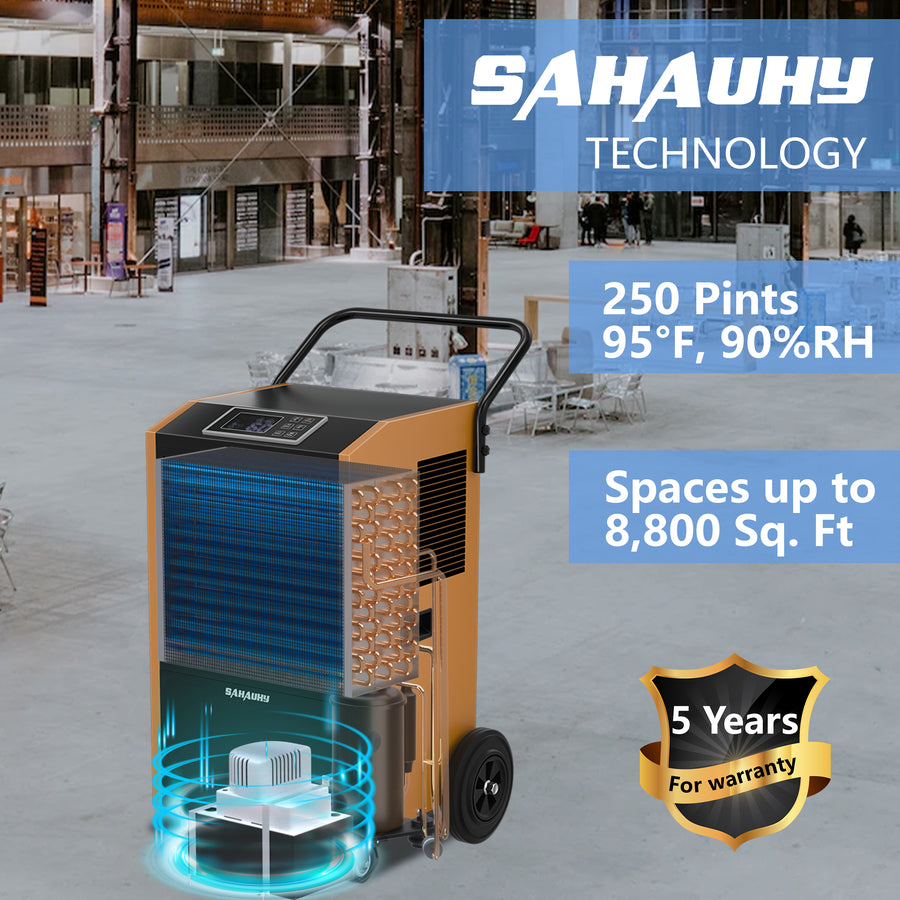 SAHAUHY 250 Pints Commercial Dehumidifier with Pump and Drain Hose for Basements Home and Large Spaces up to 8,800 Sq Ft,5 Years Warranty