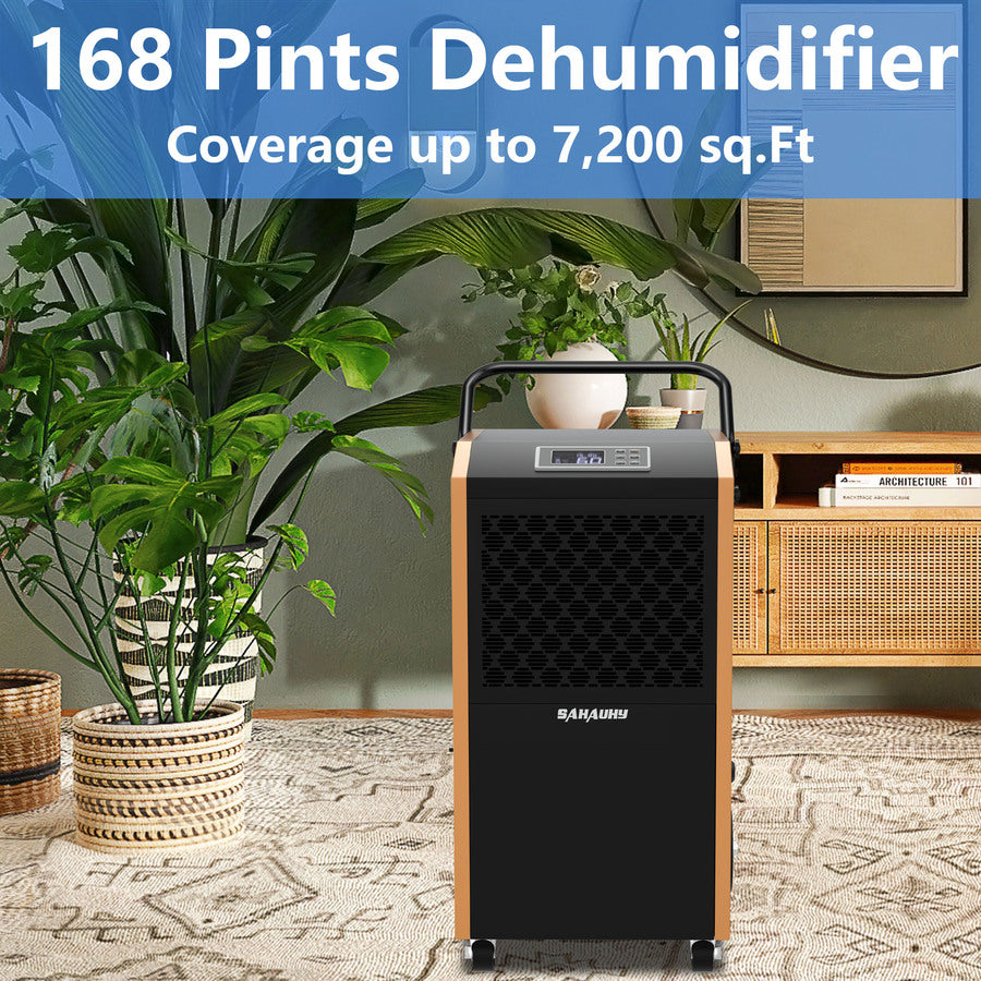 SAHAUHY 168 Pints Commercial Dehumidifier with Pump and Drain Hose for Basements Crawlspace Home and Large Spaces up to 7,200 Sq Ft,5 Years Warranty