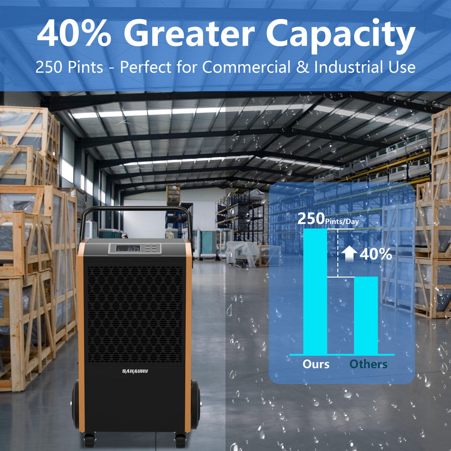 SAHAUHY 250 Pints Commercial Dehumidifier with Pump and Drain Hose for Basements Home and Large Spaces up to 8,800 Sq Ft,5 Years Warranty