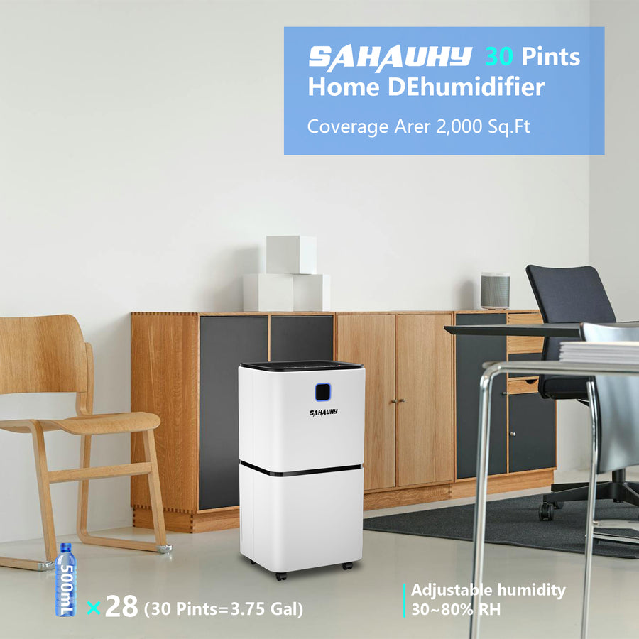 Dehumidifier, SAHAUHY 2000 square foot household and basement dehumidifier, large room, bedroom with drainage hose, water tank, automatic defrosting, 24-hour timer