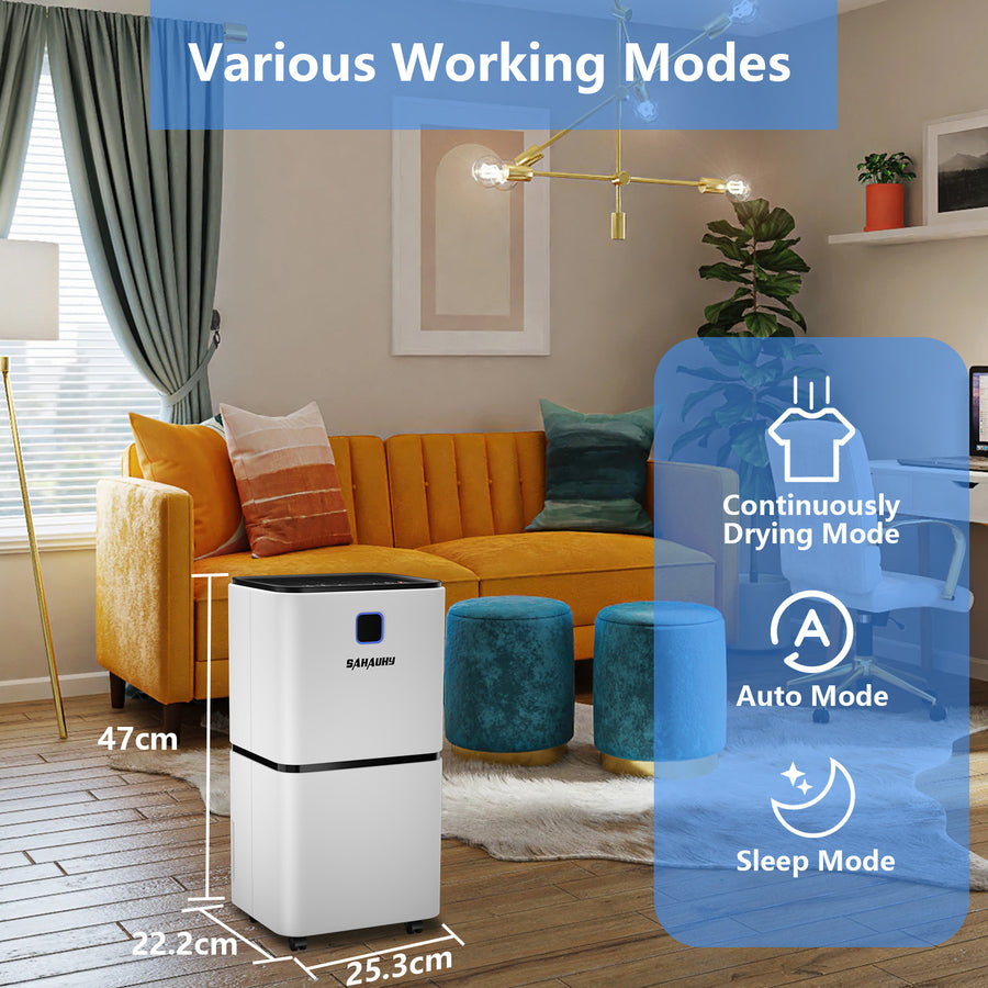 Dehumidifier, SAHAUHY 2000 square foot household and basement dehumidifier, large room, bedroom with drainage hose, water tank, automatic defrosting, 24-hour timer